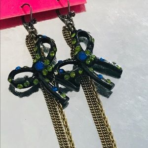 Long bow crystal rhinestone earring Betsey Johnson